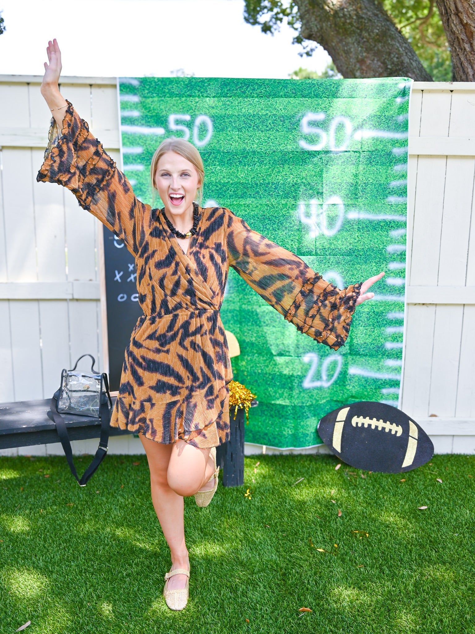 Tiger Ruffle Sleeve Wrap Dress - Swoon Boutique New Orleans
