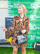 Tiger Ruffle Sleeve Wrap Dress - Swoon Boutique New Orleans