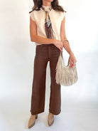 Turtle Neck Vest w/ Suede Shoulder Detail - Swoon Boutique New Orleans
