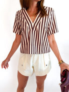 V-Neck Stripe Short Sleeve Top - Swoon Boutique New Orleans