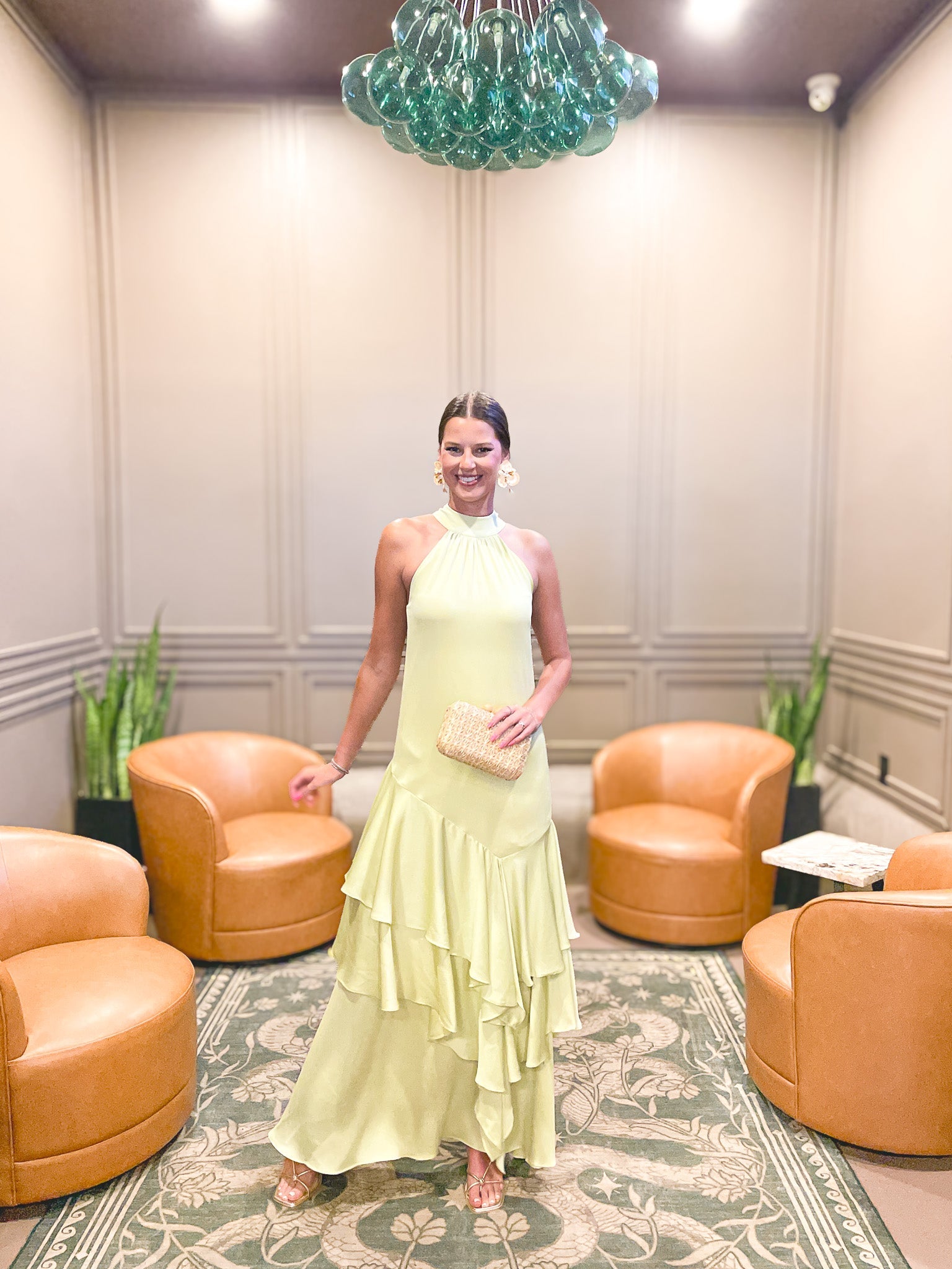 Varella Halter Gown by ELLIATT in pistachio green for formal occasions