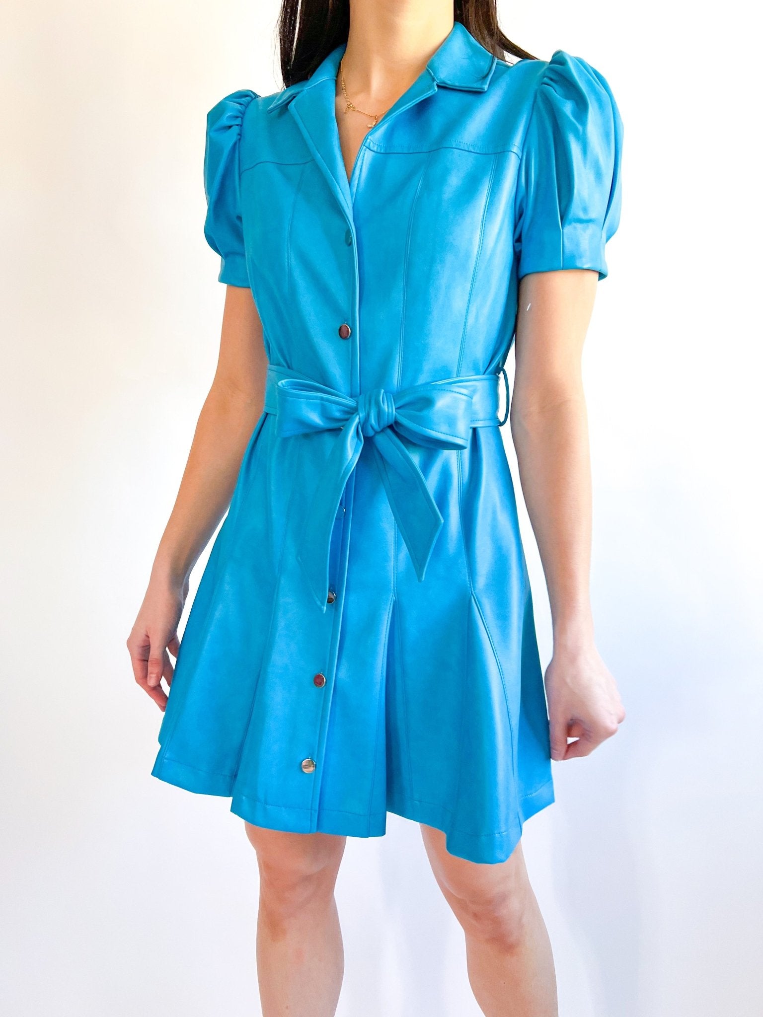 Vegan Leather Flutter Sleeve Dress - Swoon Boutique New Orleans