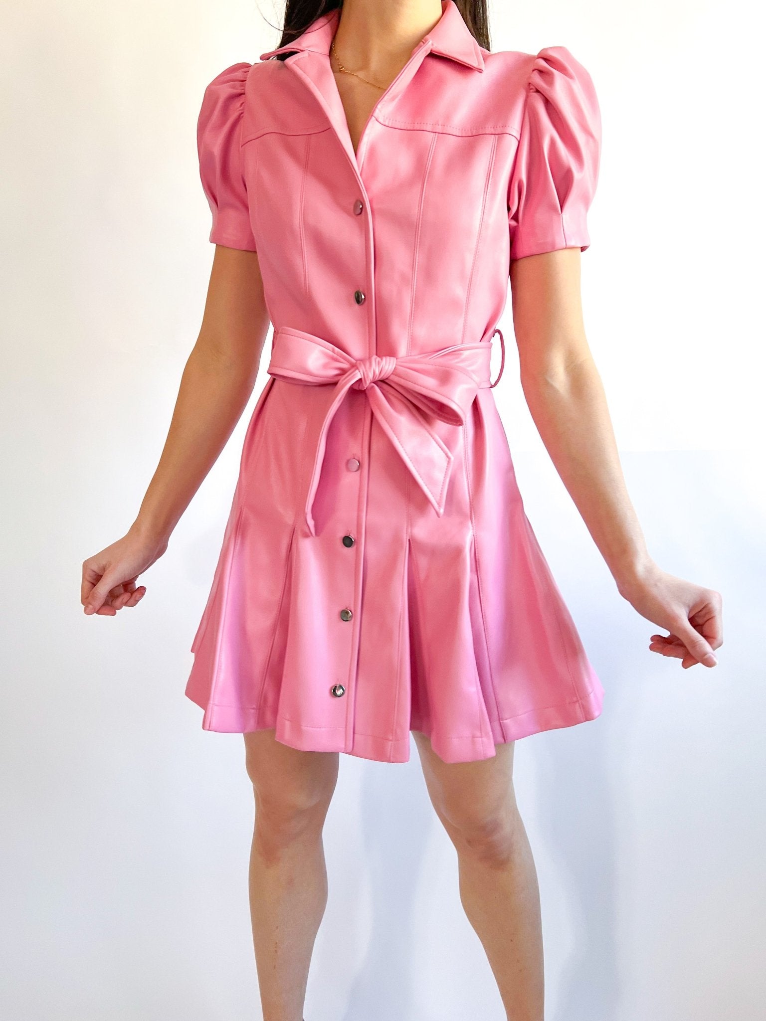 Vegan Leather Flutter Sleeve Dress - Swoon Boutique New Orleans