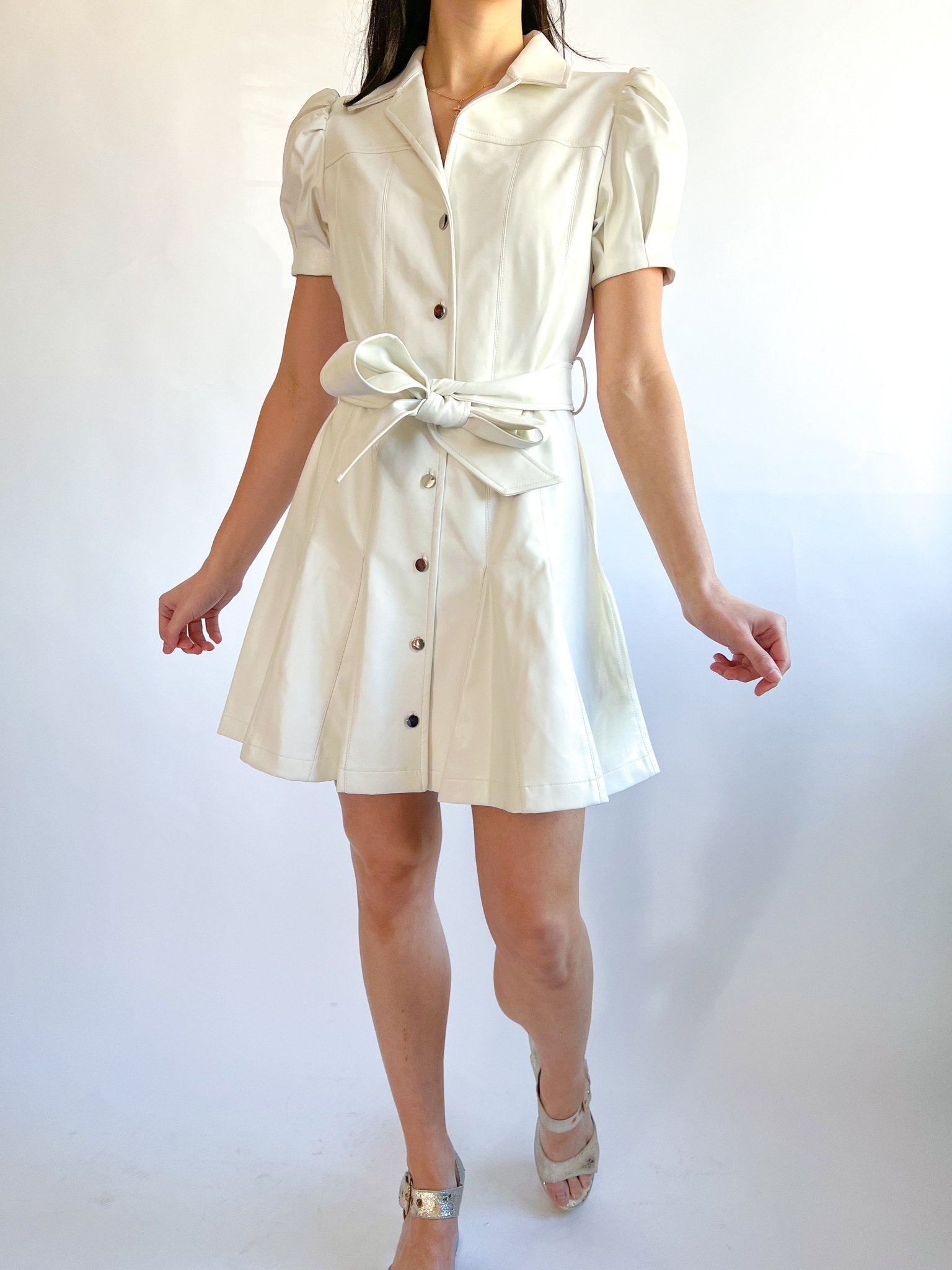 Vegan Leather Flutter Sleeve Dress - Swoon Boutique New Orleans