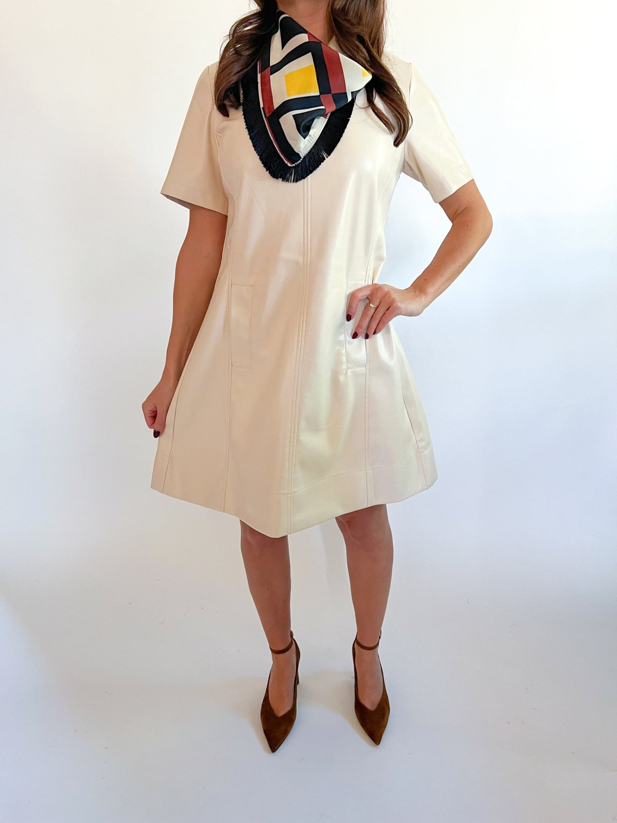 Vegan Leather Inverted Pleat Back Dress - Swoon Boutique New Orleans