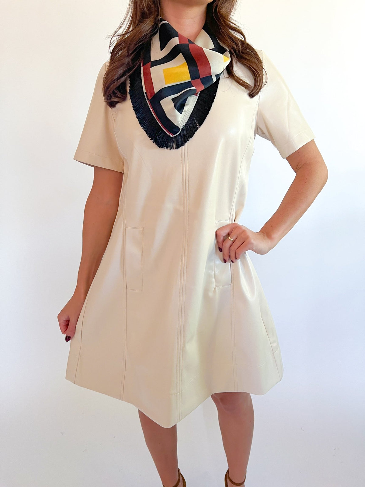 Vegan Leather Inverted Pleat Back Dress - Swoon Boutique New Orleans