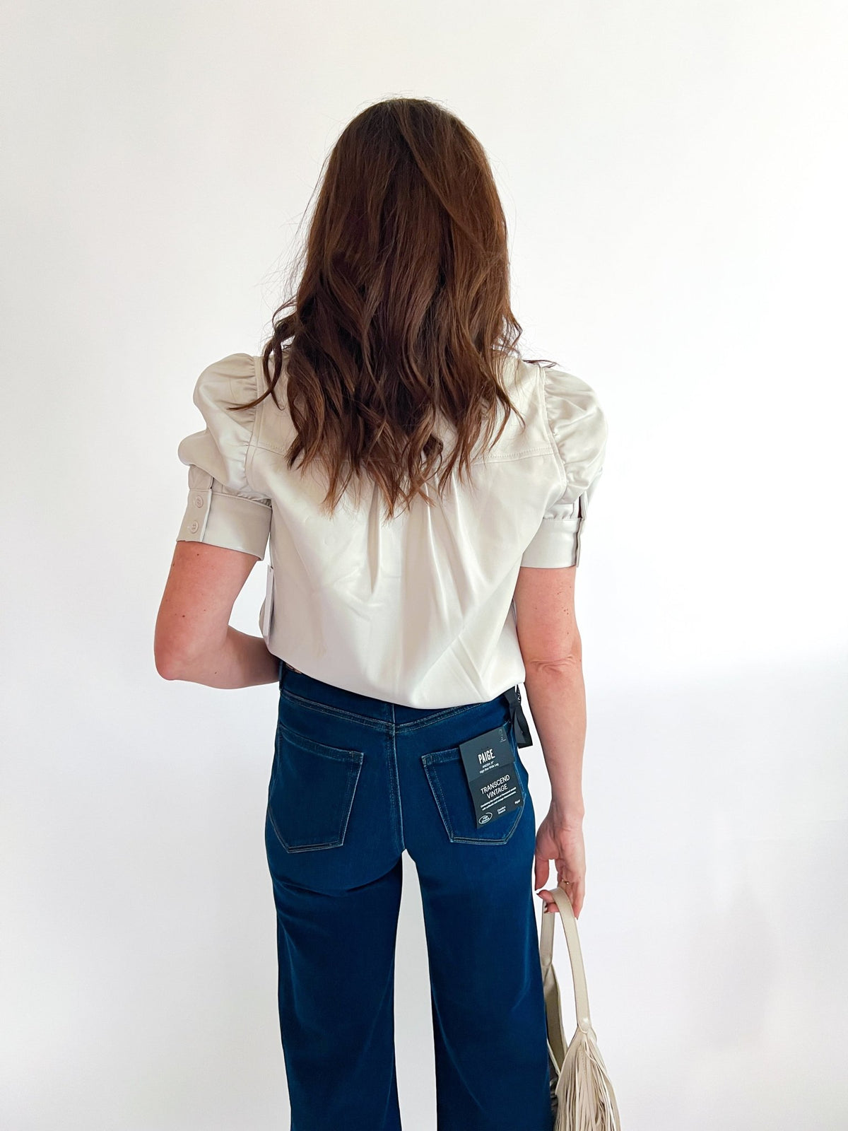 Vegan Leather Placket Front Ruched Sleeve Top - Swoon Boutique New Orleans