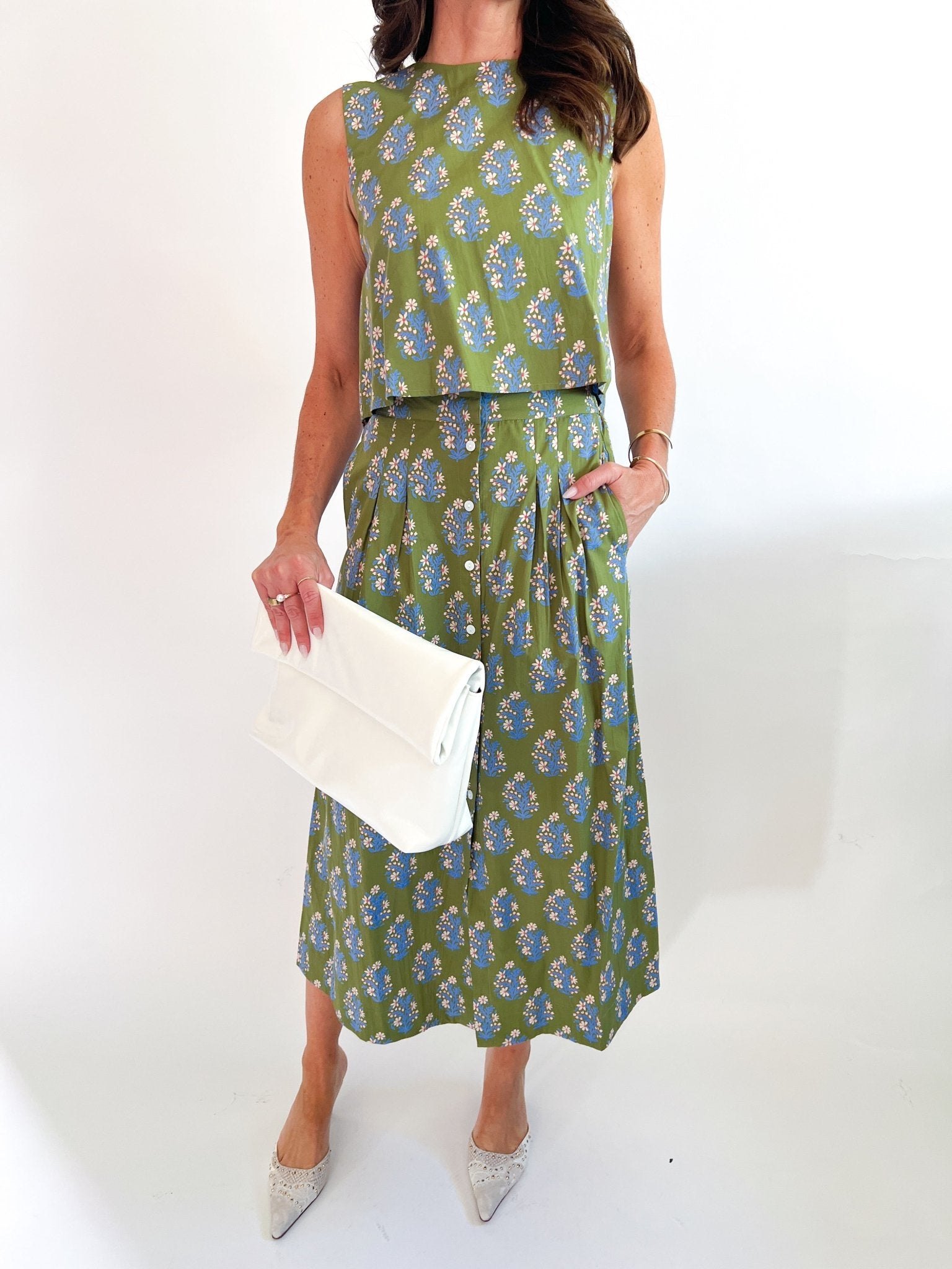 Verdant Floral Button Midi Skirt - Swoon Boutique New Orleans