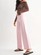 Pink wide leg jeans with patch pockets