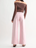 Pink wide leg jeans with patch pockets