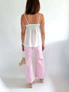 Pink wide leg jeans with patch pockets