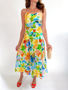 Watercolor Floral Ruched Midi Dress - Swoon Boutique New Orleans