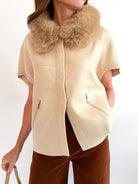Wheat Faux Fur Trim Cardigan - Swoon Boutique New Orleans