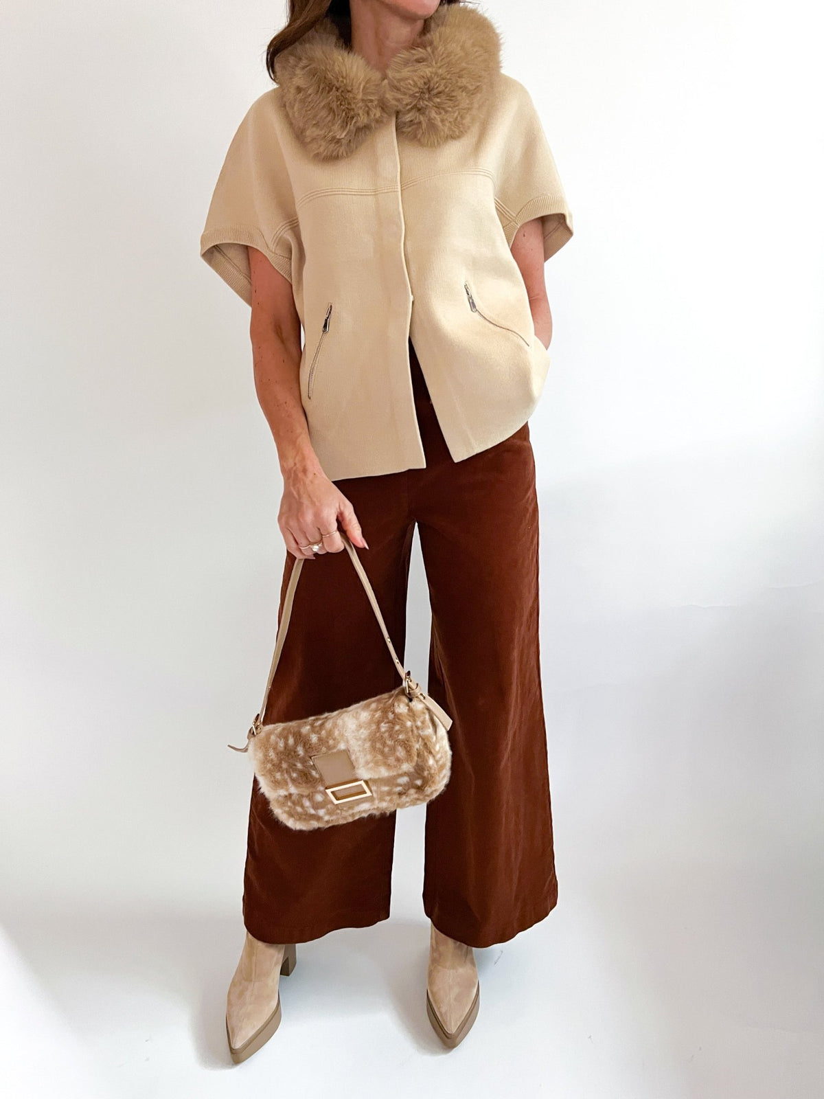 Wheat Faux Fur Trim Cardigan - Swoon Boutique New Orleans