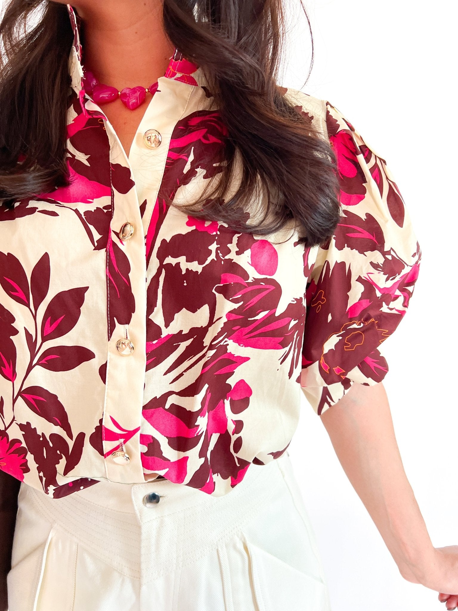 Wine Floral Short Sleeve Top - Swoon Boutique New Orleans