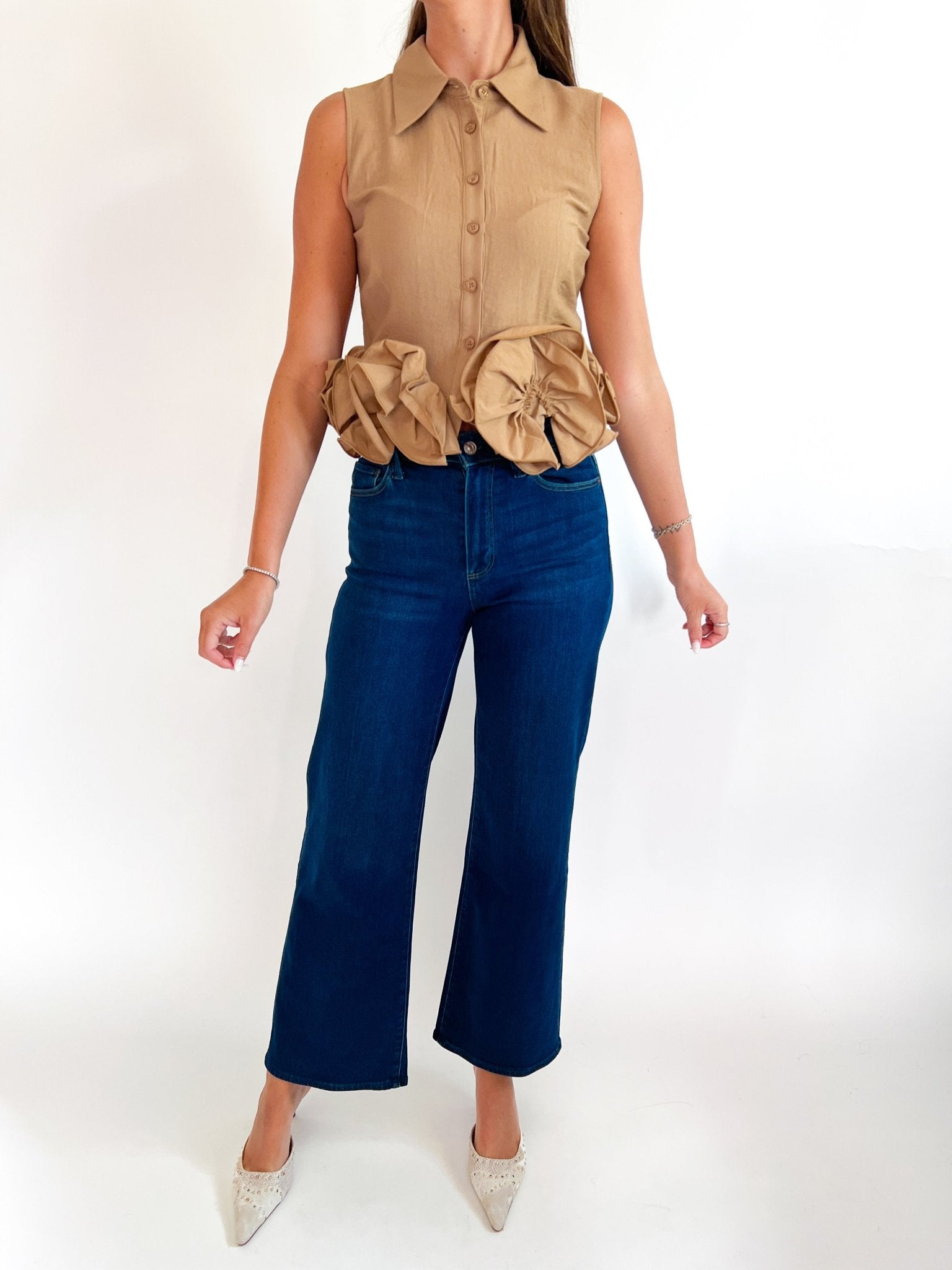 Woven Sleeveless Ruffle Shirt - Swoon Boutique New Orleans